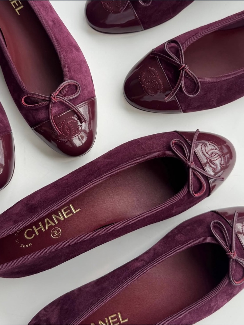 Chanel Burgundy Suede Ballerina Flats | NIB
